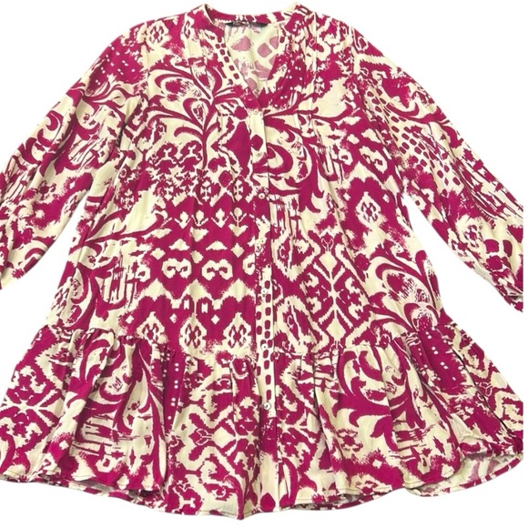 Zara Printed V-Neck Long Sleeve Ruffle Dress Women’s Size Small - Picture 5 of 15